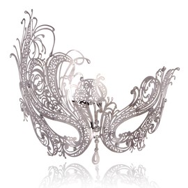 MYMENU MYMENU Masquerade Mask for Women Shiny Rhinestone Metal Mask Venetian Mask for Party Prom Ball (Phoenix Silver)