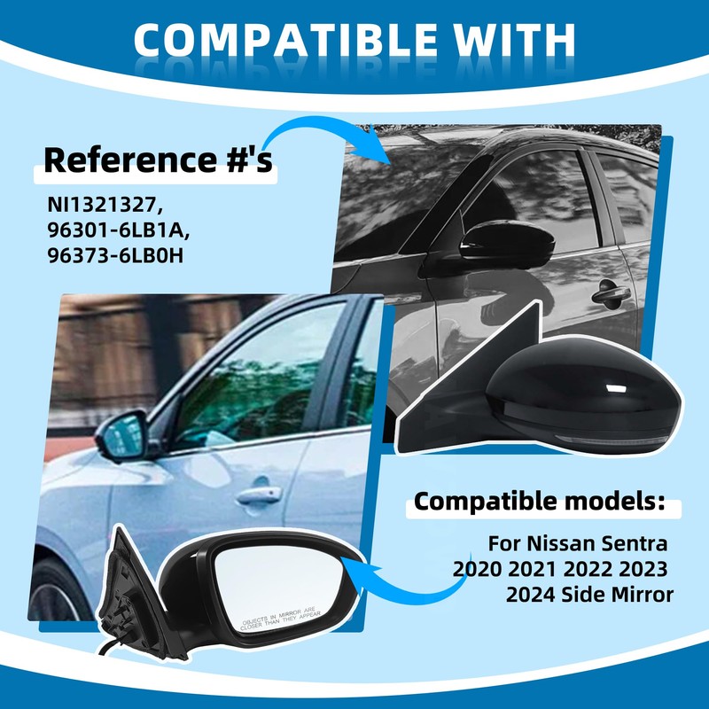 Black Right Passenger Side Mirror Replacement For Nissan Sentra 2020