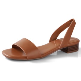 Ankis Low Heel Women Sandal Square Open Toe Brown Black White Leather Flat Sandal Comfortable Summer Slip on Slide Shoe Casual Beach Party Wedding 2025