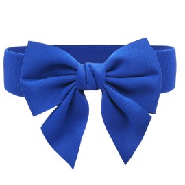Ty Women Girls Elastic Bow Design Waist Belt Dress Decorations (L, blue)