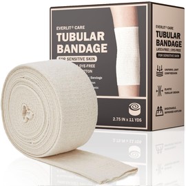 EVERLIT 560D Cotton Blend Elasticated Tubular Support Bandage | Latex-Free, Extra-Thick Breathable Stockinette for Arm, Knees, Legs | Moderate to High Compression (Size C | 2.75" x 11 yd)