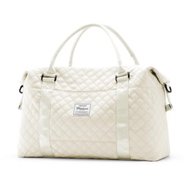 Travel Duffel Bag,Shoulder Weekender Overnight Bag for Women,Personal Item Carry On Bag,Beige