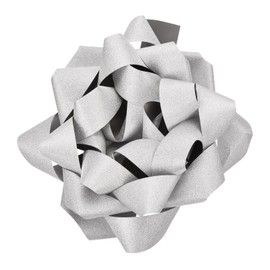 MECCANIXITY 8 Inch Large Gift Bow Glitter Self Adhesive Christmas Bows Silver for Gift Wrapping, Present Baskets, Party Decoration, Holiday, Wedding