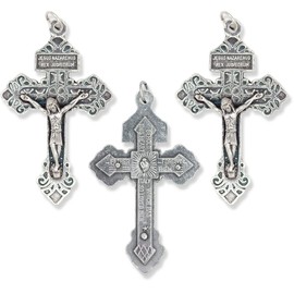 Bulk Pack of 3 - Pardon Indulgence Crucifix Rosary Part Pope Saint Pius X - 2 1/8 Inch Silver Oxidized Italian Catholic Crucifixes for Rosary Making Supplies, Made in Italy