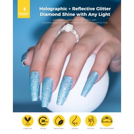 BURANO Reflective Gel Nail Polish, 7.3ml Reflective Diamond Nail Glitter Gel Polish, Sparkly Summer Color Gel Polish Holographic Glitters Shiny Gel Polish UV Lamp Required (Blue JL9)