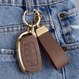 WiiLemz Key Fob Cover for Hyundai with Key Chain, Upper Leather + Soft TPU Key Cover Case Shell for Hyundai Elantra GT Ioniq Sonata Tucson 4 Buttons (GREEN)