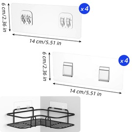 CIATBYYJ 8Pcs Shower Caddy Adhesive Hooks, Clear Strong Shower Adhesive Strips, No Drilling Waterproof Wall Hooks for Corner Showers Caddy, Bathroom Storage Shelves and Kitchen Racks 6×14 CM