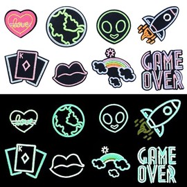 Attuslla 8 PCS Iron on Patches Glow in Dark Sew on Embroidered Patches, Rainbow Mouth Style Sew on Patch Applique Repair Emblem for Clothes, Jackets, Jeans, Backpacks and Hats