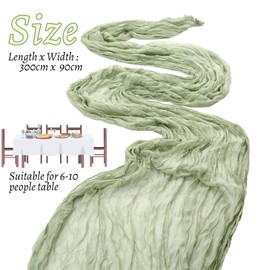 Table Runner Sage Green, 90 x 300 cm Decorative Fabric, Transparent Runner, Kitchen Table Decoration, Boho Gauze Cheesecloth, Table Stripes for Garden Party, Wedding, Party Table, Birthday, Dining