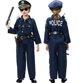 Golray Police Officer Costume for Kids Boys Girls - 12PCS Kids Police Costume Cop Uniform Outfit Role Play with Police Toys Accessories, 3 4 5 6 7 8 9 10 11 12 Year Old Kid Halloween Costume Dress up