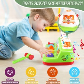 Pop Up Toys for 1 Year Old, Baby Toys 12-18 Months, Musical Light Up Early Developmental Cause and Effect Toys for Toddlers 1-3, Interactive Animal Learning Toy, Gifts for Toddlers Girl & Boy