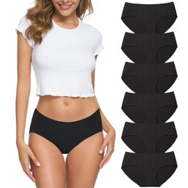 Wealurre Cotton Bikini Women's Breathable Panties Seamless Comfort Underwear(3128M,Black)
