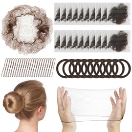 110 Pcs Hair Nets for Buns Set Incluede 50 Invisible Bun Nets Brown with 50 U-Shape Bobby Pins and 10 Bobbles for Ballet Dancers for Ballet Dance Nurse