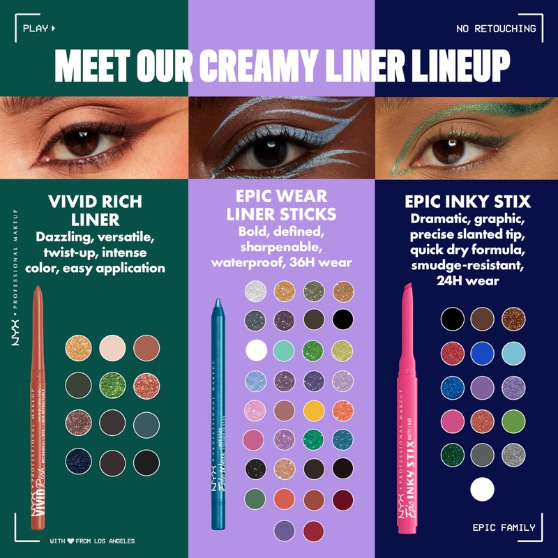 NYX Professional Makeup Epic Eyeliner, Inky Stix, Cream Gel Eyeliner,
