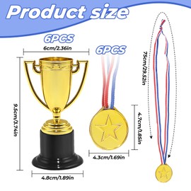 Colorich Pack of 6 Mini Trophies, 6 Medals Children, Trophies Children's Birthday, Gold Medal for Party Favours, Medal for School Games, Classroom, Rewards and Party Gifts
