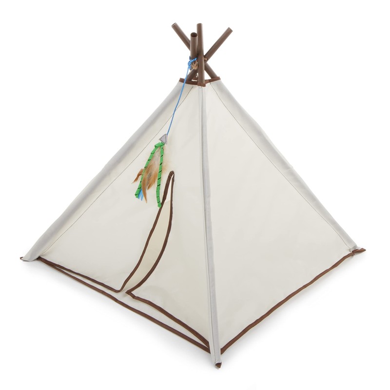 SmartyKat Kitty Camp Crinkle Cat Tent Hideaway with Feather Toy