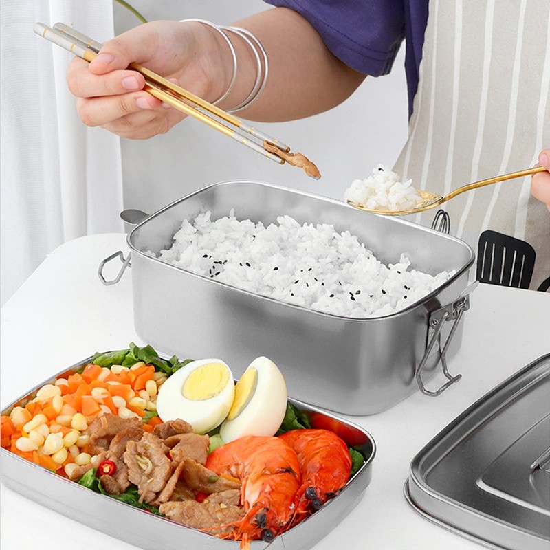 Lunch Box, 2 Tier Stainless Steel Food Container Metal Lunch