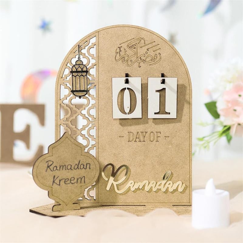 Wooden Eid Ramadan Countdown Calendar Ornament DIY Wood Crafts Party