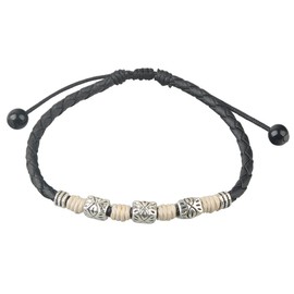 Ancient Tribe Handmade Adjustable Black Leather Anklet,Women's (White)