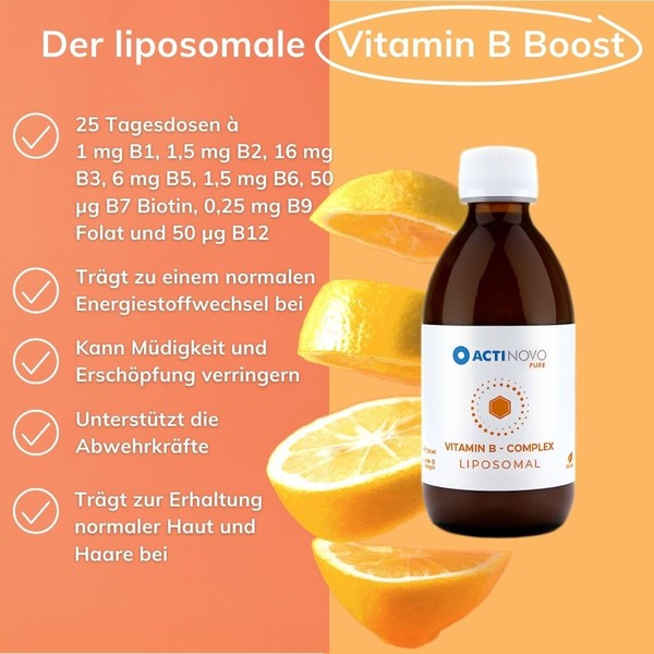 Vitamin B Complex | 50 Daily Doses of 5 ml Contains B1, B2, B3, B5, B6, Biotin, Folic Acid and B12 | Vegan | 250 ml | High Dose & Laboratory Tested | More Effective than Tablets & Capsules | Liposomal