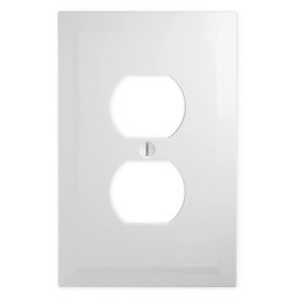 Questech Decor Single Duplex Electrical Outlet Cover Wall Plate, 1-Gang Single Switch Plate Standard Size Receptacle Cover, Decorative Bevel Edge, Bright White Polished