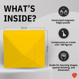 Pickagram Tangrams for Kids Ages 8-12 & Adults 3D Magnetic Tangram Fidget Puzzle: STEM Certified Magnetic Pattern Blocks (Yellow)