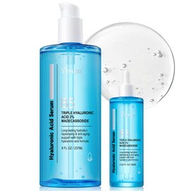 Yoken EWG Verified Hyaluronic Acid Serum for Face 8 + 2 fl oz, Vitamin B5 & Triple Pure Hyaluronic Acid 2%, Anti-aging Facial Serum for Fine Line Wrinkle Hydrating Serum Plump Dry Skin Fragrance-Free