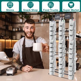 ALYCLIP Chip Rack Display Stand, 3 Row with 60 Clips Chip Display Rack, Snack Display Stand for Parties and Retail, Sweets Organizer Stand for Countertop with 2 Display Label - Black