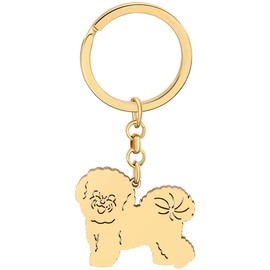 YINYA Stainless Steel Bichon Dog Keychain 18K Gold Plated Puppy Schnauzer Jewelry for Women Girls Pets Lovers Gifts Keyring Decor (Silver Plated Schnauzer) (Gold Plated Bichon Frise)