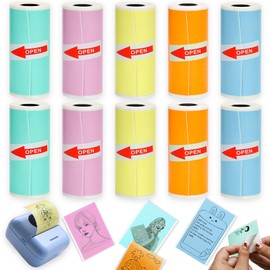 10 Rolls Colorful Mini Thermal Printer Paper Refill for Most Mini Thermal Printers, 57 x 25mm Thermal Sticker Paper Rolls for T02/M02 Study Notes Photos Journals Memo Lists