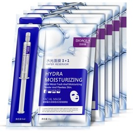 Paquete Hidratante Mascarilla Facial y Serum Esencia Ampolleta Acido Hialuronico Rejuvenecedor Hydra Moisturizing Cuidado Facial Skin Care Set Completo (Transparente / 5 PIEZAS)