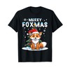 Cute Fox in Snow Celebrating Christmas T-Shirt, black