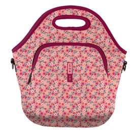 Sok It Lunch Tote Zippered Bag Insulated Neoprene Caddy (Spring Bouquet, Large Neoprene Lunch Tote)