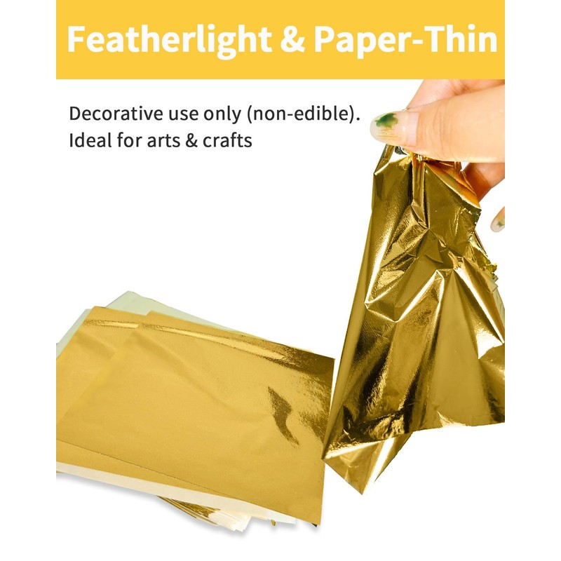 Luckymica Gold Leaf Sheets, 100 Sheets Gold Foil, 14 x