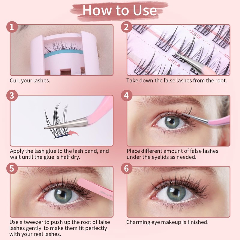 Individual Eyelash Extensions, 132 Clusters, Lash Clusters, Eyelashes, D-Curl, DIY