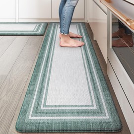 KIMODE Anti Fatigue Kitchen Mats,Non Slip Farmhouse Kitchen Rugs Sets 2 Piece,Waterproof Kitchen Mat for Floor,Cushioned Standing Mat for Kitchen,Laundry,Sink,Desk,Green