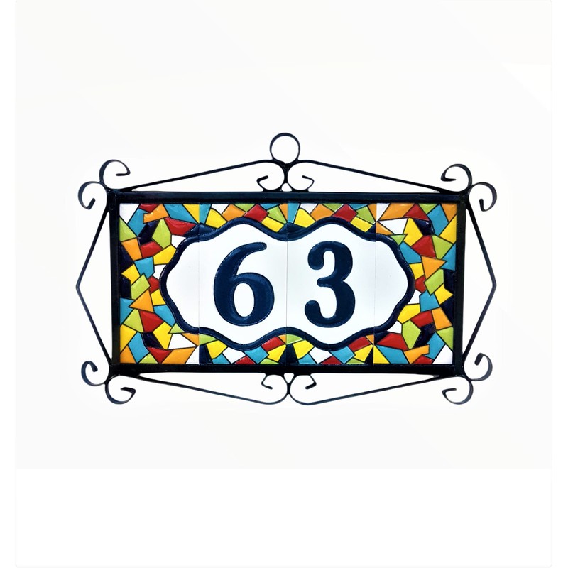 4.3' x 2.2' 11cm x 5.5cm Spanish Mosaic Hand-Painted Number