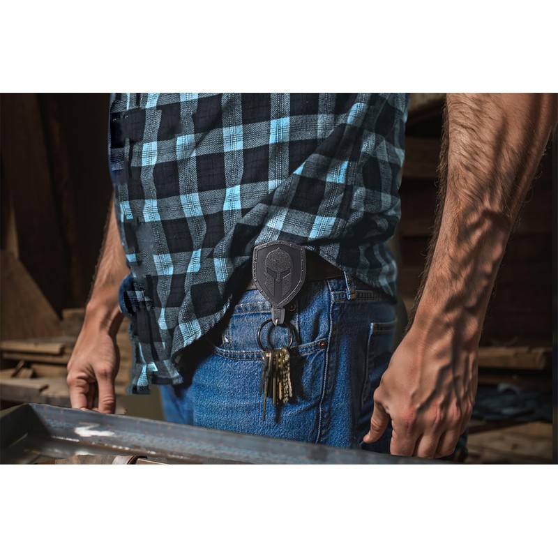 DQL Spartan Keychain with Retractable Cord Belt Clip Black Steel