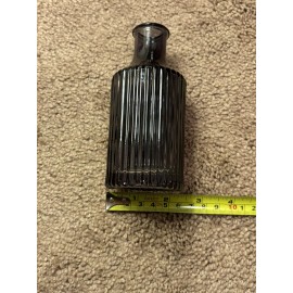 Unmarked Elegant Grey and Clear Glass Round Bottle, Stripped Design! Mini Vase!