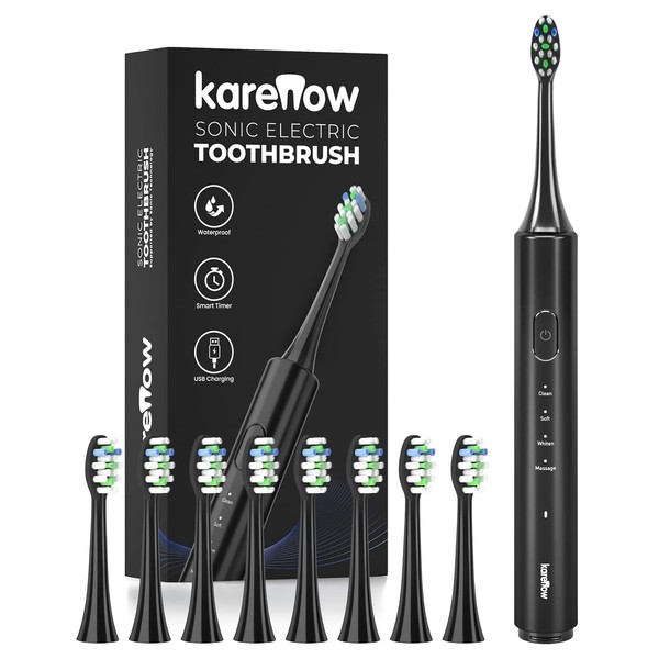 KareNow Electric Toothbrush for Adults Rechargeable - 4 Modes Electric Toothbrushes with 8 Replacement Brush Heads, Travel Power Tooth Brush with 2 Minutes Built in Smart Timer