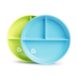 Munchkin Stay Put Divided Plates, Kids Divided Plate Set, Baby & Toddler Plate with Compartments, Suction Plate for Babies 6 Months & Over, BPA Free Plate, Baby Weaning Plate - Blue/Green, 2 Pack