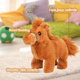 Easfan Walking Pony Toy Plush Interactive Pony Electric Plush Pet Toy with Sound Stuffed Animal Christmas Birthday Gifts for Kids Toddlers,8"