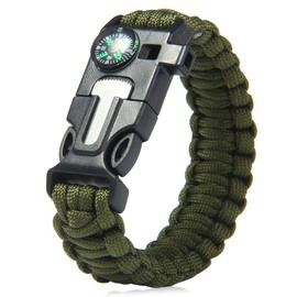 Coronel TX Pulsera de Supervivencia 5 en 1 de Paracord con brújula, pedernal y Silbato (Verde)