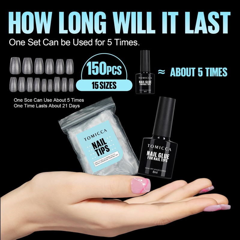 TOMICCA Artificial Nail Tips for Gel Nails Gel Nails Coffin