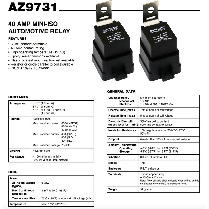 Power Trim Tilt Relay for Outboard Motor American Zettler (2-Pair)