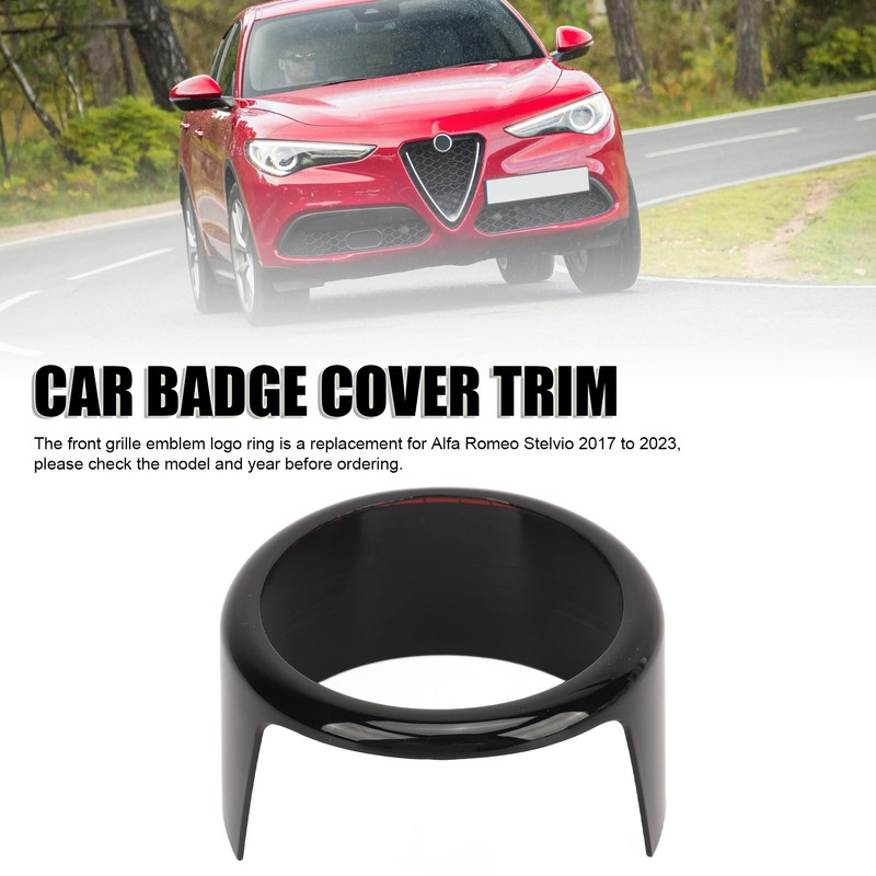 Front Grille Emblem Logo Ring Glossy Black Exterior Badge Decoration