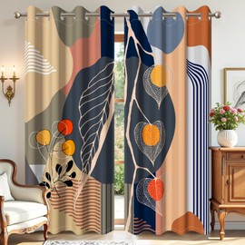 AWERT Boho Blackout Curtains 84 Inches Long 2 Panels Abstract Leaves Plants Geometric Mid Century Modern Minimalist Window Drapes for Bedroom Living Room Thermal Insulated Each Size 42x84 Inches
