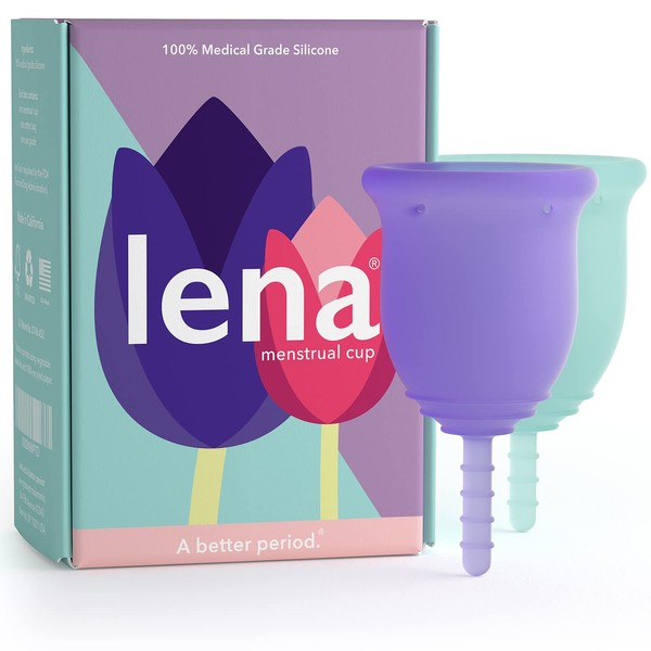 Lena Menstrual Cup - 2-Pack - Reusable Period Cup - Tampon and Pad Alternative - Small and Large - Purple and Turquoise - Made in USA