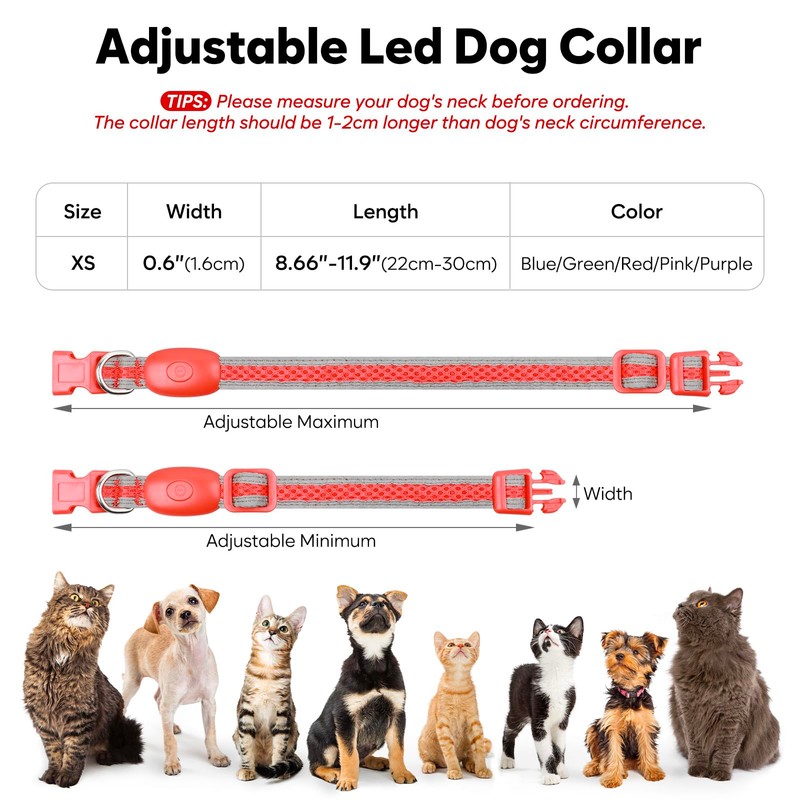 Flashseen LED Cat Collar,Light Up Dog Collar Rechargeable, Dog Lights