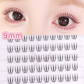 WooBerry ultra-light no-glue eyelashes 9mm U-type 2in1 short daily idol point lashes no glue required 100PCS, 1 piece, black / WooBerry 초경량 노글루 속눈썹 9mm U형 2in1 짧은 데일리 아이돌 포인트래쉬 풀이 필요없음 100PCS, 1개, 블랙